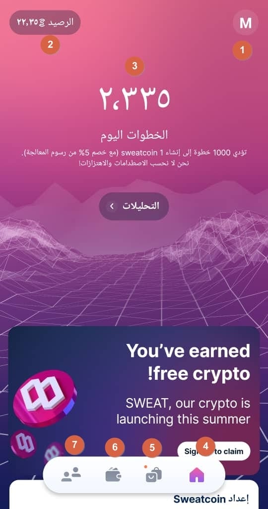 شرح واجهة برنامج sweatcoins